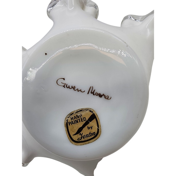 Vintage Fenton Silvercrest Ruffled Violets In The Snow Bowl Hand Painted Signed - Picture 3 of 5